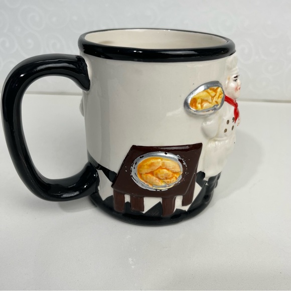 Coffee Mug Fat Chef Black White Baker Bas Relief Triple Side 14 Oz - Picture 10 of 10